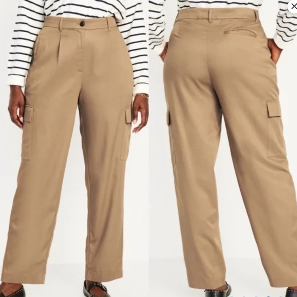 Old Navy Women M Teakwood Extra High-Waisted Taylor Straight Cargo Pants NWT